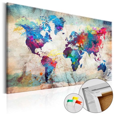 Slika na plutenoj podlozi World Map Colourful Madness [Cork Map] 120x80